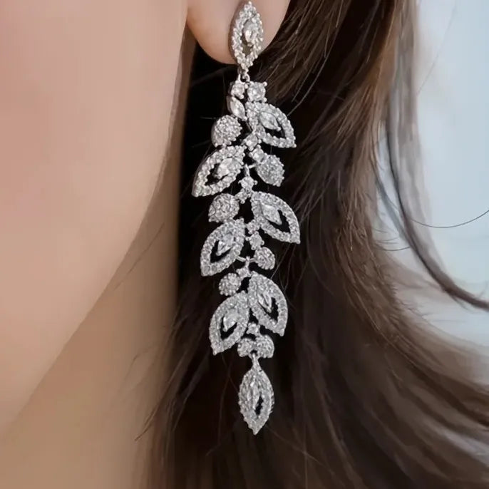 Geometric Copper Alloy Stud Earrings with Cubic Zirconia for Women