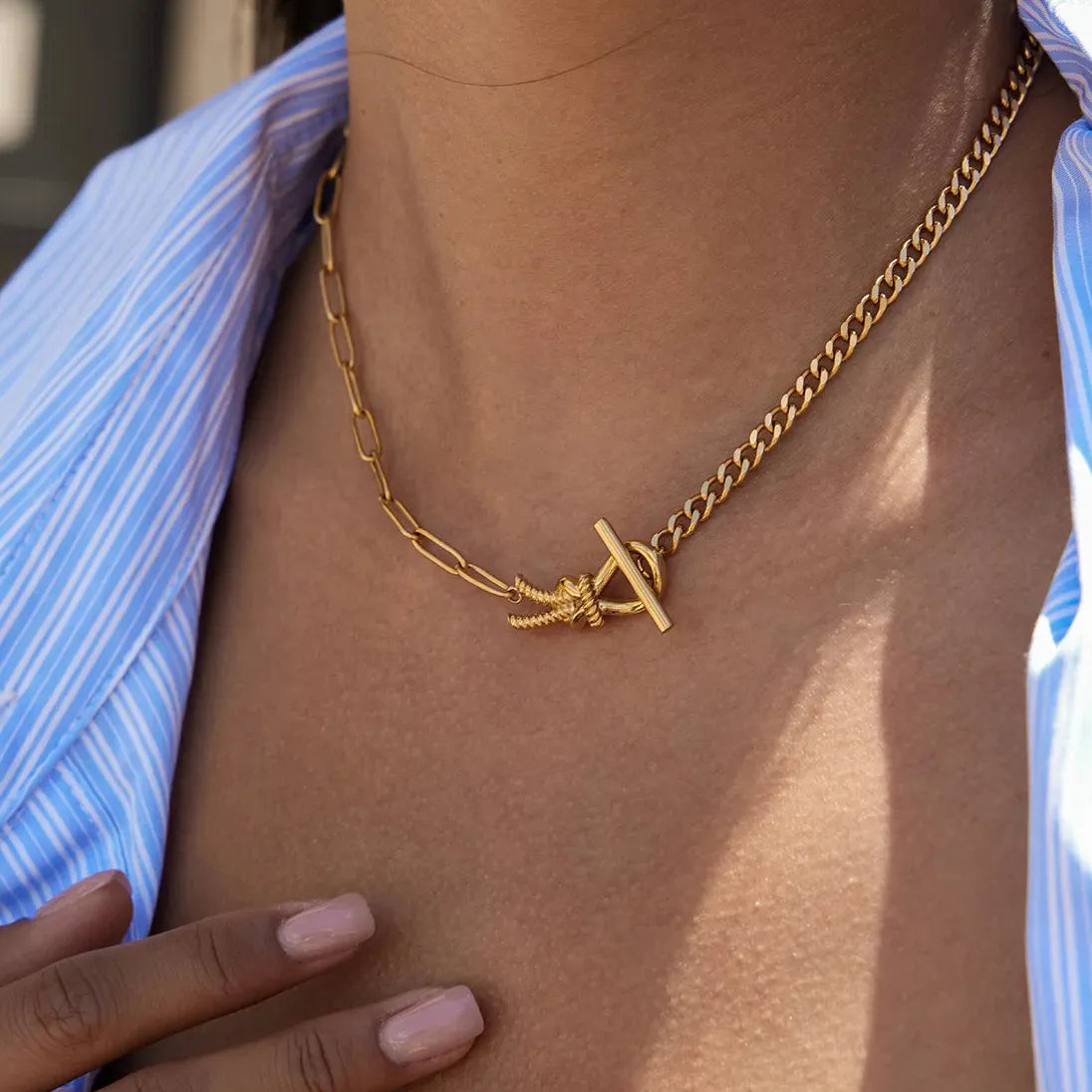 18k Gold Plated Stainless Steel Knot Necklace Waterproof Snake Chain Jewelry