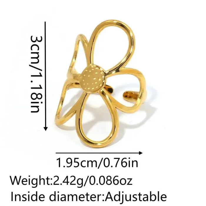 Stainless Steel Daisy Flower Ring for Women Gold Silver Open Stylish Jewelry Gift