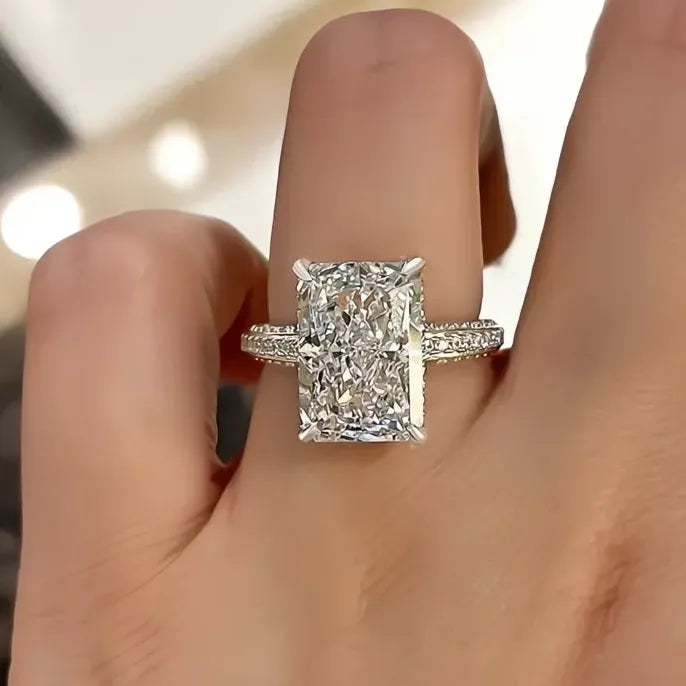 Rectangle Cut Cubic Zirconia Brass Ring for Women Wedding Engagement Band