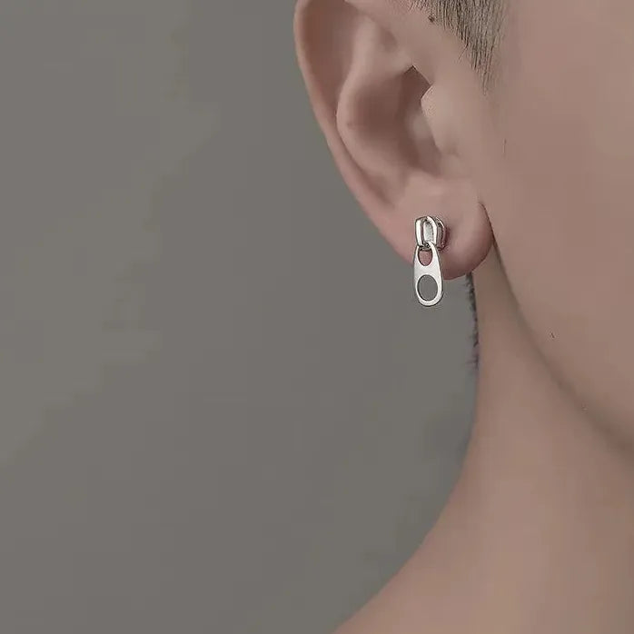 Hip Hop Grunge Zipper Stud Earrings Women Men Punk Metal Jewelry Drop Geometric