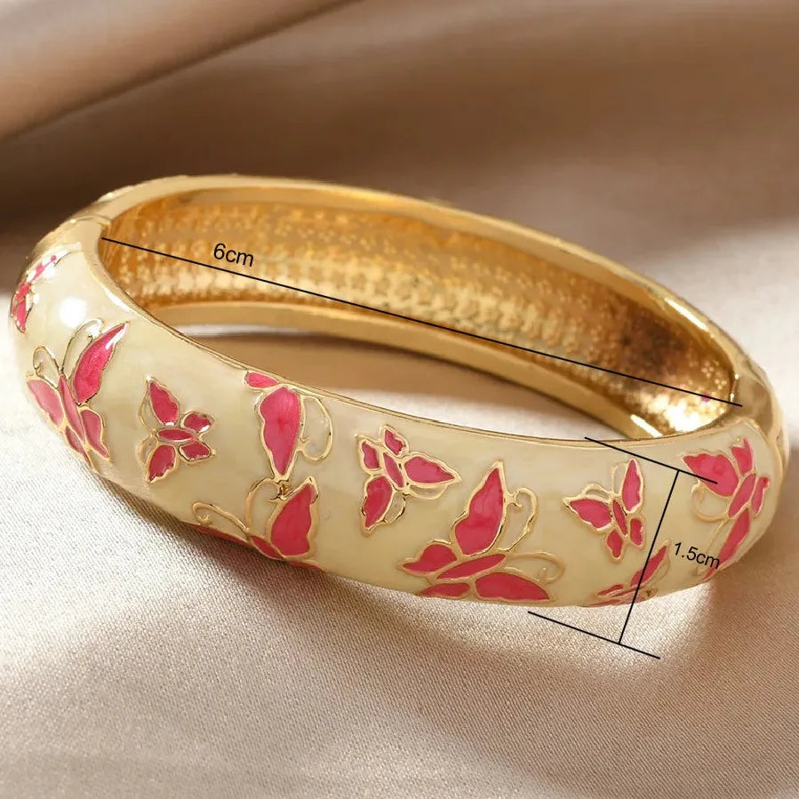 Multicolor Drip Enamel Wide Thick Openable Butterfly Bangle Bracelet Women