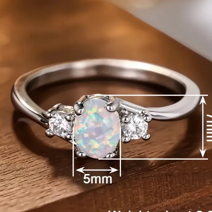 Elegant Imitation Opal Women’s Ring with CZ – Simple Party Jewelry