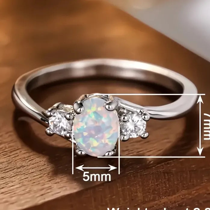 Elegant Oval Opal Engagement Wedding Ring Silver Color Classic Jewelry