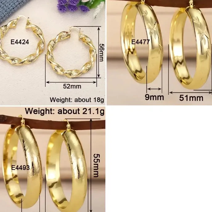 Gold Color Metal Hoop Earrings for Women, 3 Circle Geometric Design, Fashion Jewelry Party & Wedding Accessory