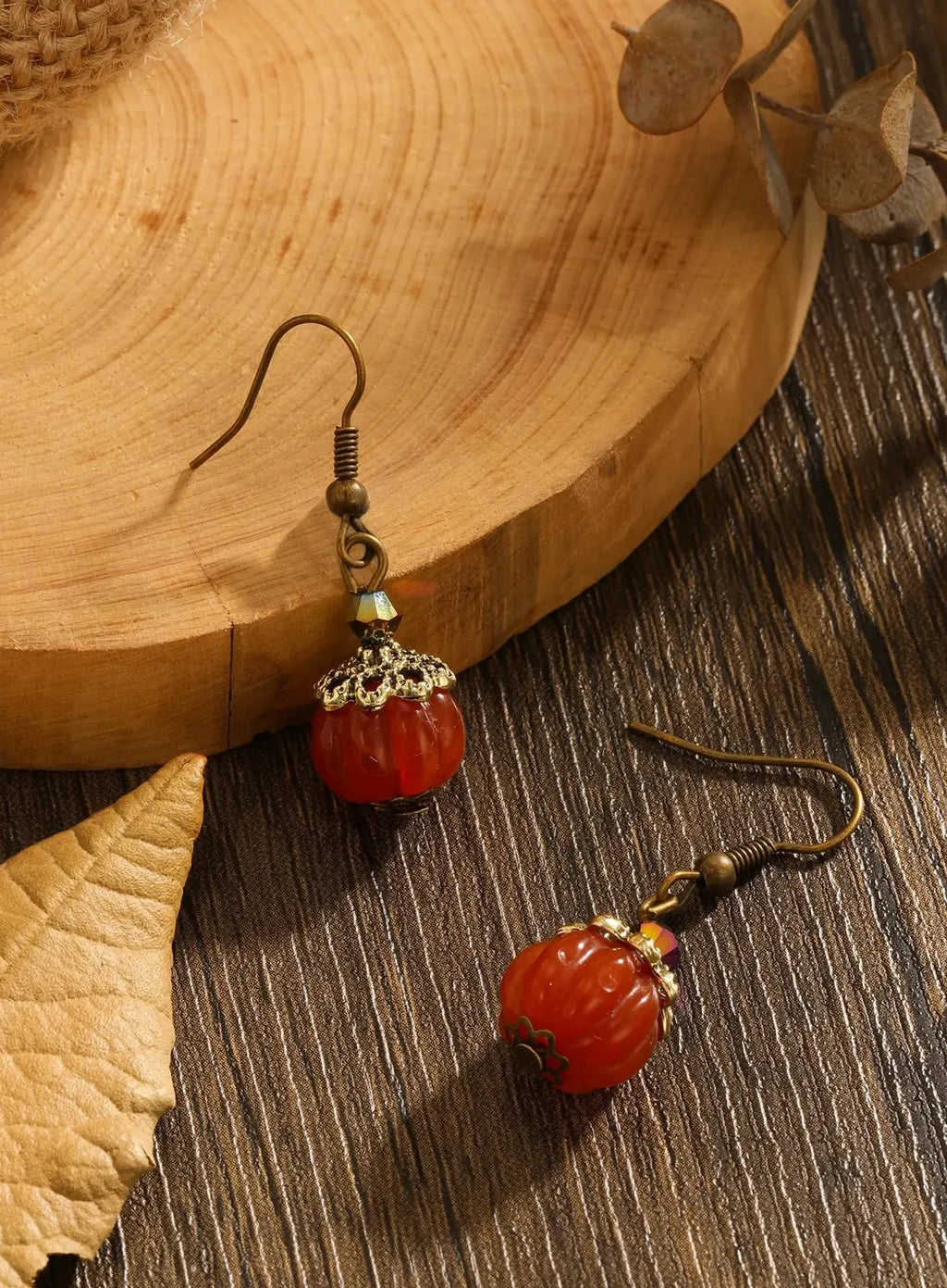 Vintage Red Pumpkin Zinc Alloy Drop Earrings Halloween Christmas Gift for Women