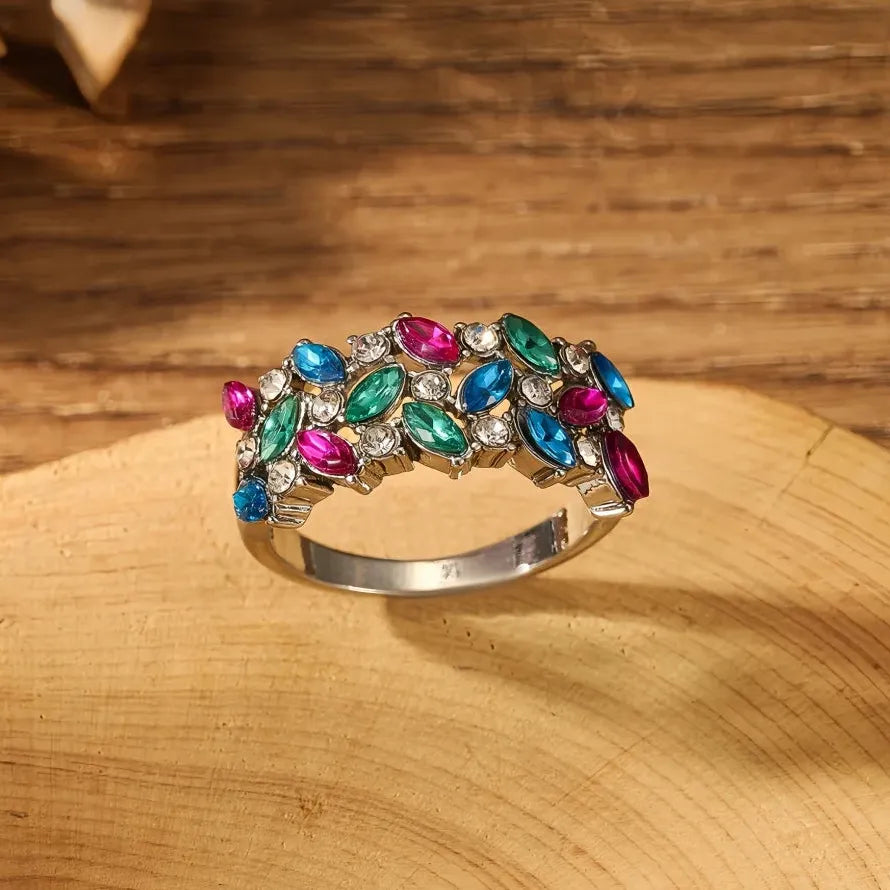 Multicolored Square Silver Wedding Rings for Women Luxury Zircon Jewelry