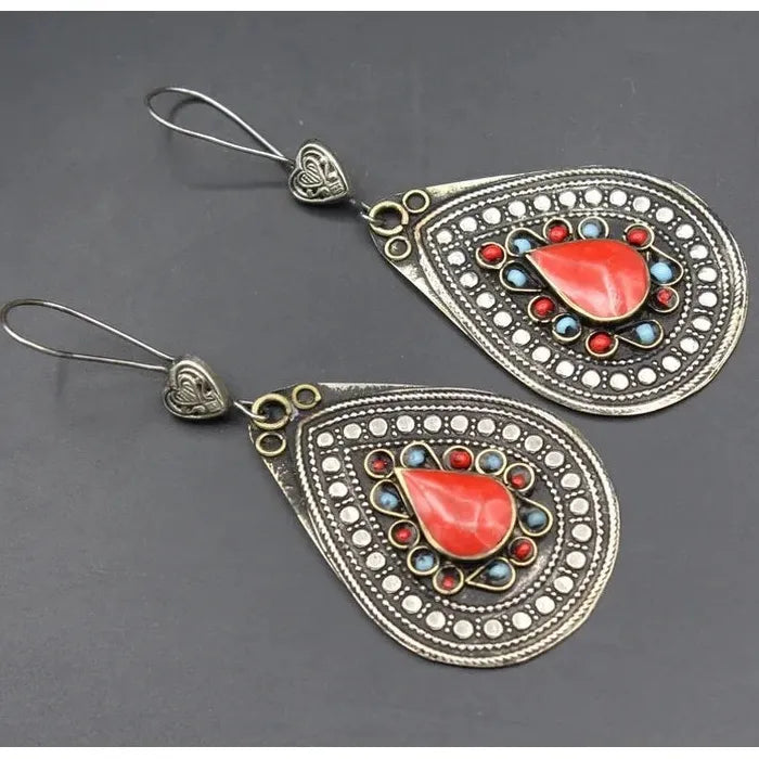 Boho Ethnic Enamel Drop Earrings for Women Retro Hollow Flower Zinc Alloy Jewelry