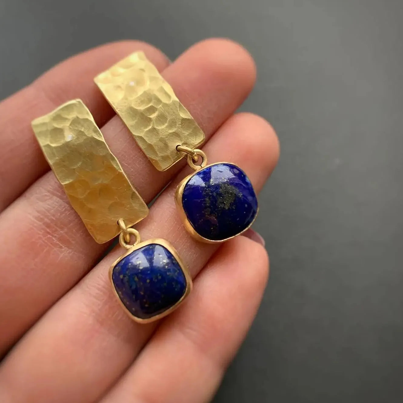 Boho Lapis Lazuli Square Drop Earrings Retro Style Gold Zinc Alloy Jewelry Women