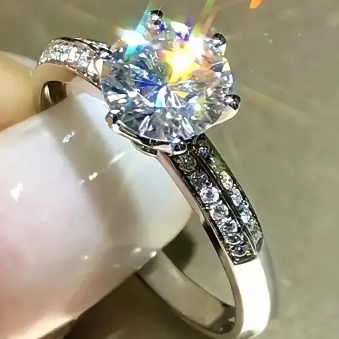 Geometric Cubic Zirconia Eternity Wedding Engagement Ring for Women