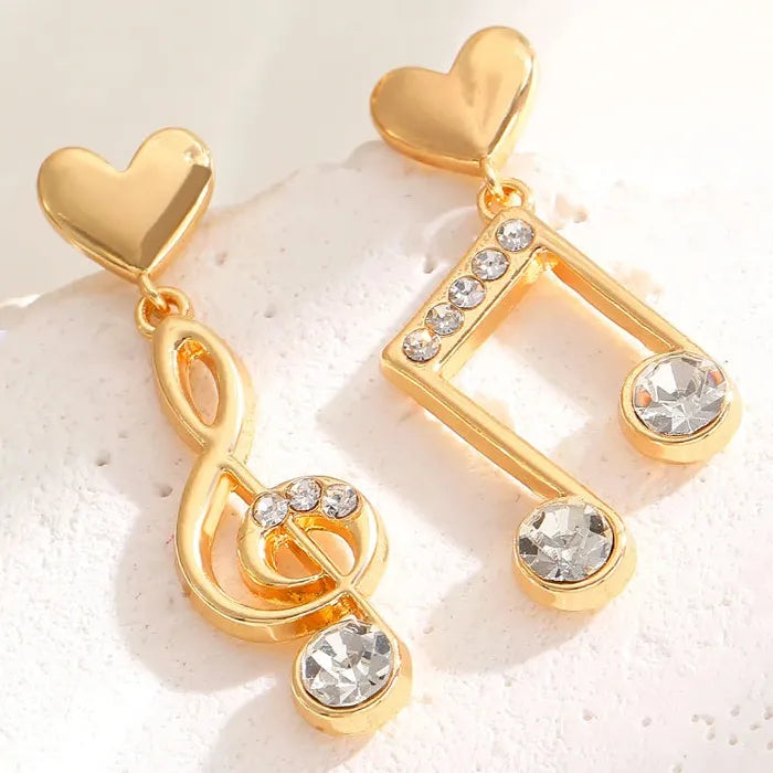 Zircon Musical Note Copper Drop Earrings Asymmetric Dangle Jewelry Gift
