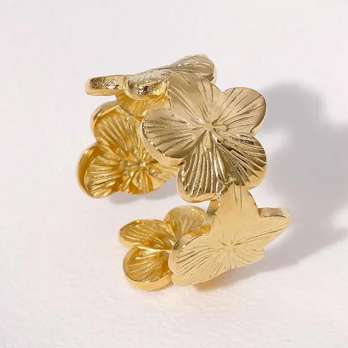 Vintage Stainless Steel Daisy Flower Ring Women Open Band Jewelry Gift