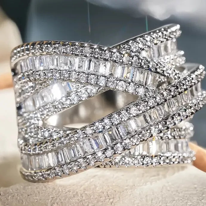 Women’s Luxury Cubic Zirconia Brass Cross Ring Party Jewelry Cocktail Ring