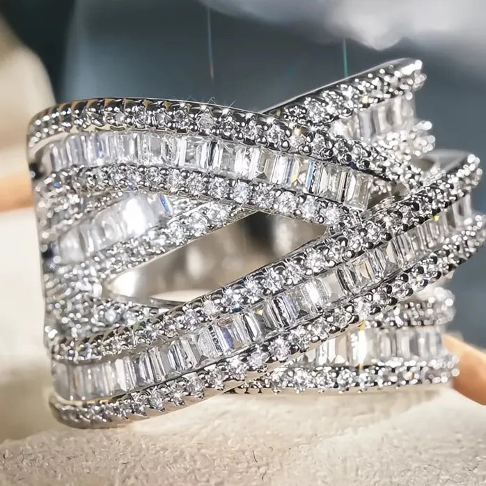 Multi-layer Cross Design Cubic Zirconia Wedding Party Rings for Women