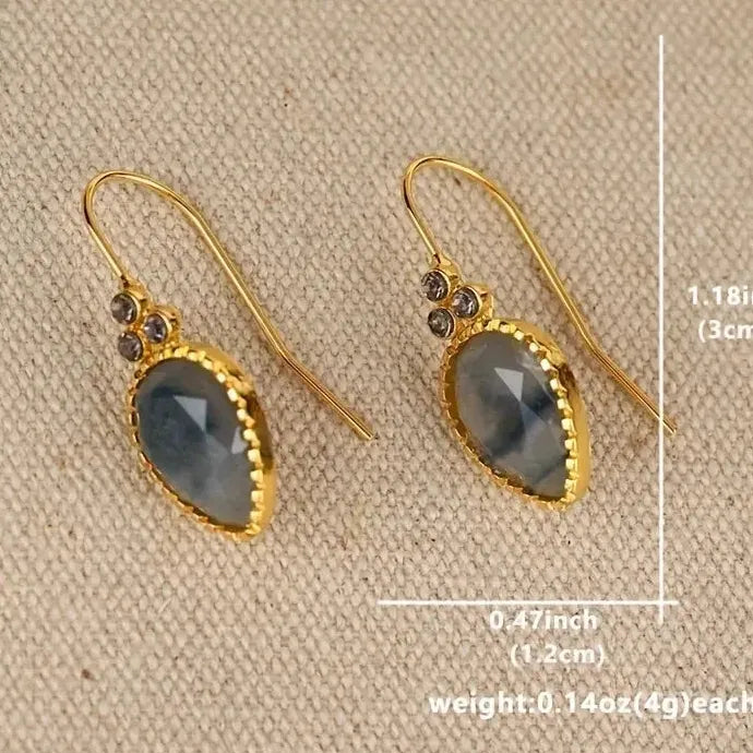 Golden Water Drop Earrings Women’s Simple Exquisite Zinc Alloy Glass Jewelry
