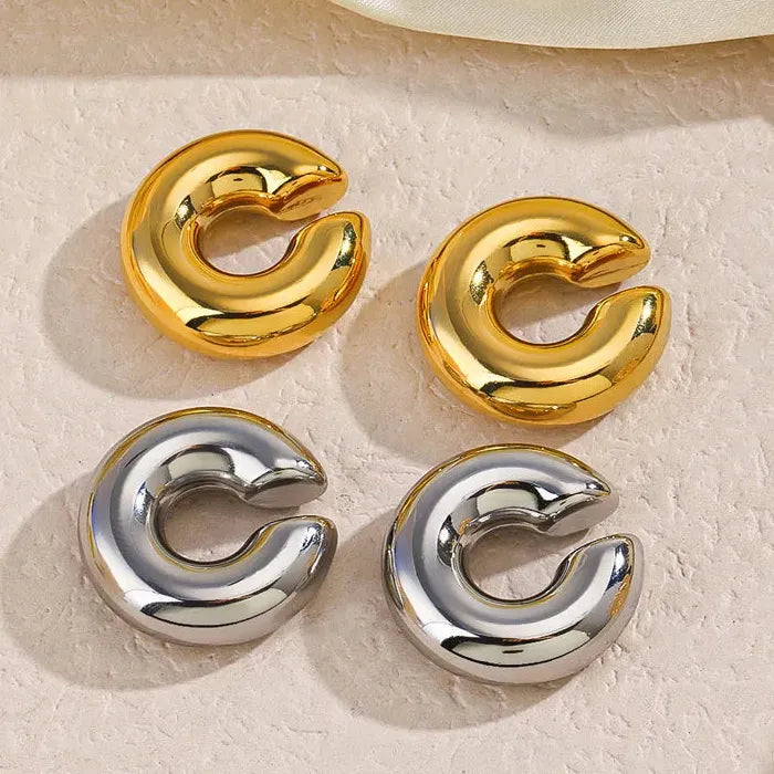 2026 Punk Gold Color Chunky Round Non-Piercing Ear Cuff Unisex Acrylic Zinc Alloy