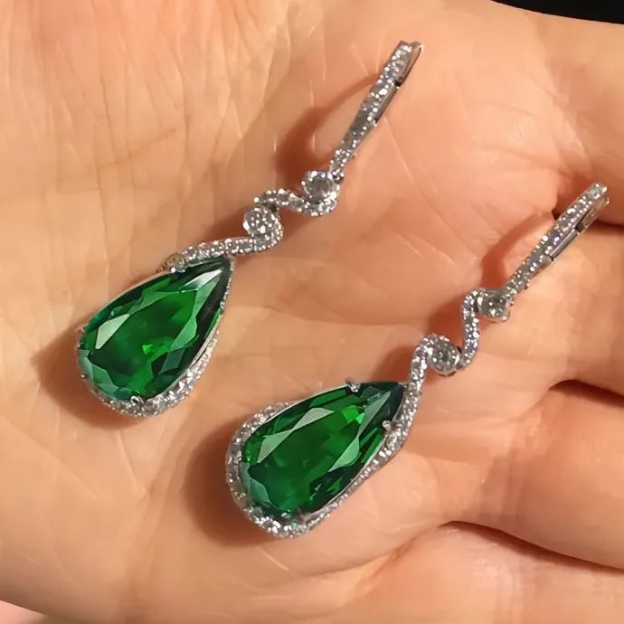 Luxury Pear Green Geometric Copper Alloy Cubic Zirconia Earrings for Wedding Party