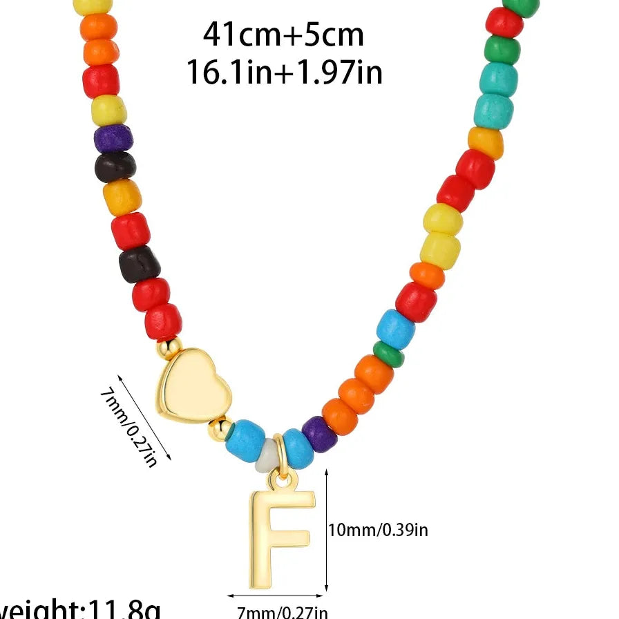 18k Gold Plated Alphabet Letter Pendant Necklace Beads Mini Heart Choker Women