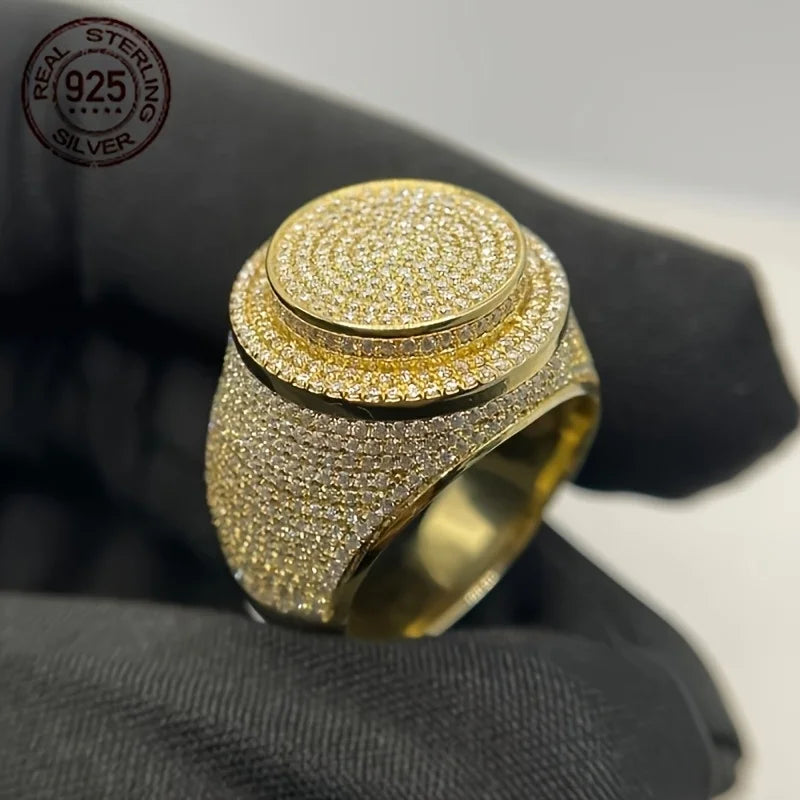 18K Gold Plated 925 Sterling Silver Iced Out CZ Men’s Hip Hop Dome Ring