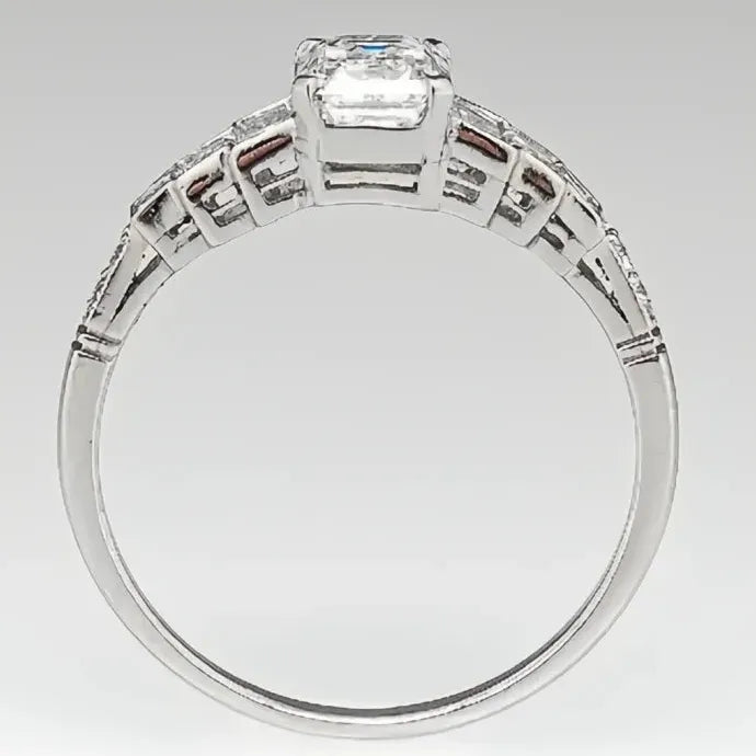 Geometric Cubic Zirconia Silver Wedding Band Ring Elegant Brass Jewelry