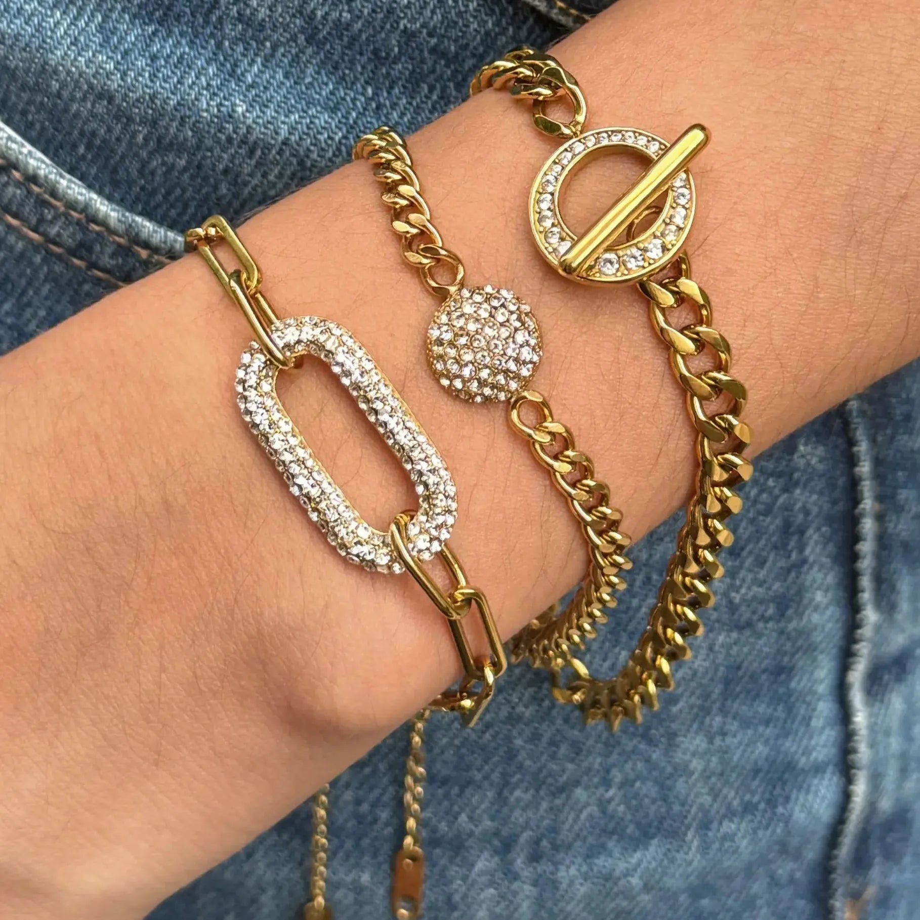 18K Gold Plated Geometric CZ Zircon Bracelet Punk Hypoallergenic Chain Jewelry