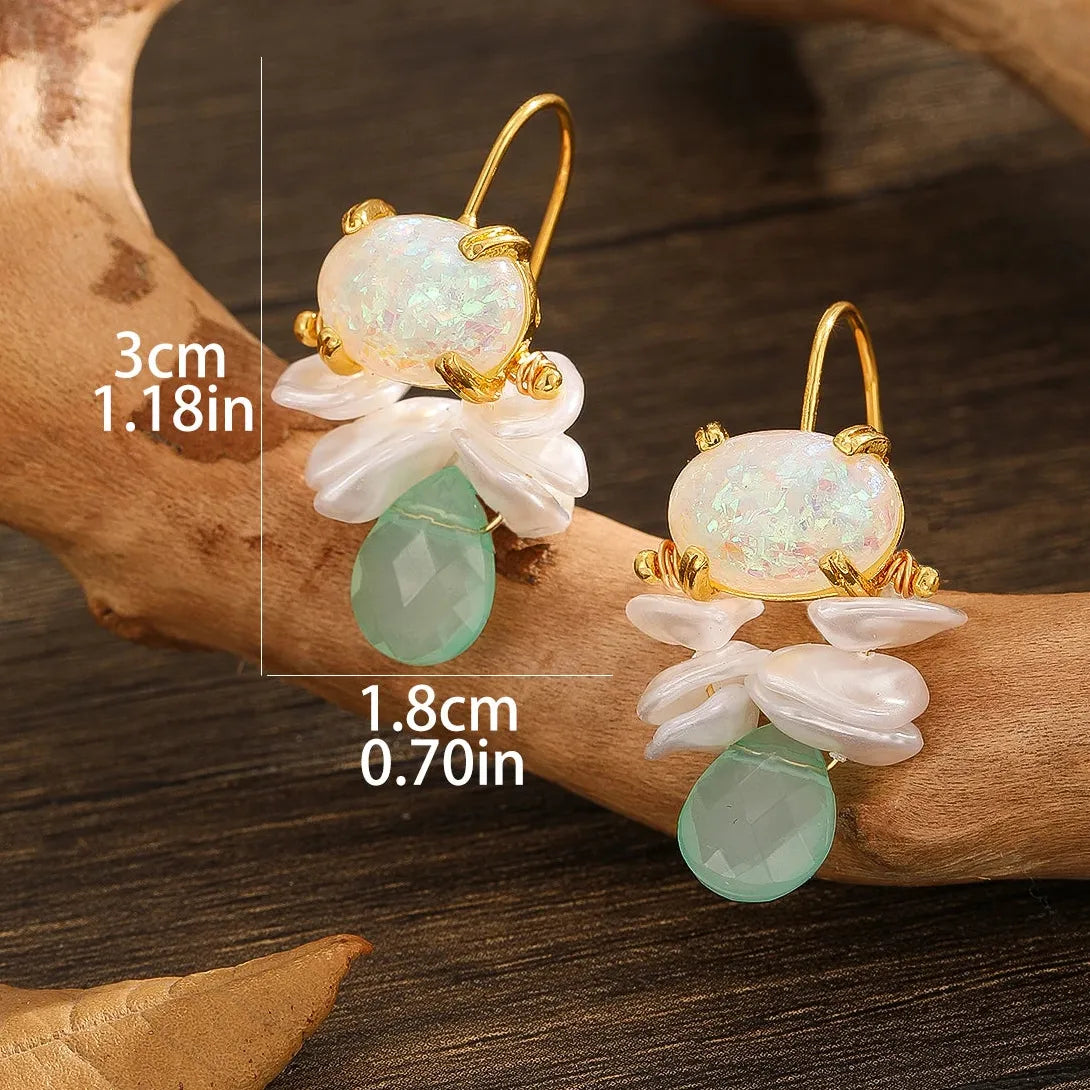 Creative Geometric Pearl Double Drop Round Stone Resin Zinc Alloy Earrings for Women