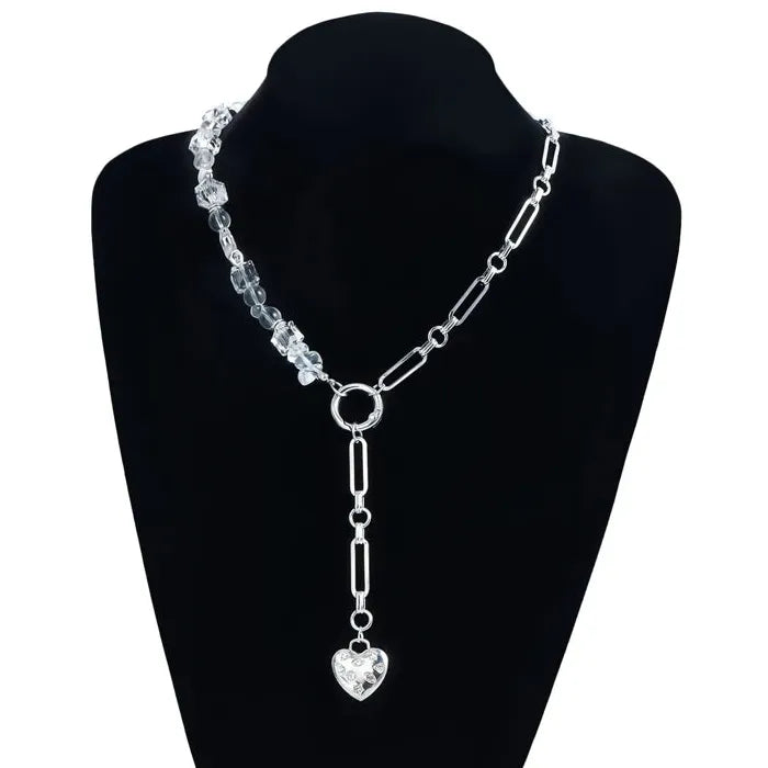 Crystal Heart Zinc Alloy Pendant Necklace & Earrings Set for Women