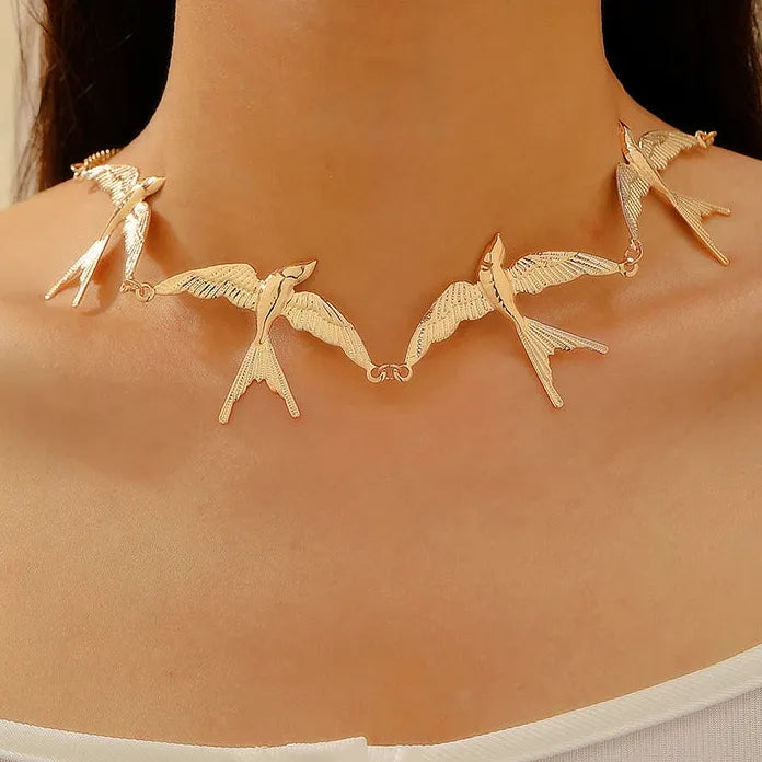 Swallow Pendant Crystal Necklace for Women Adjustable Zinc Alloy Jewelry Gift