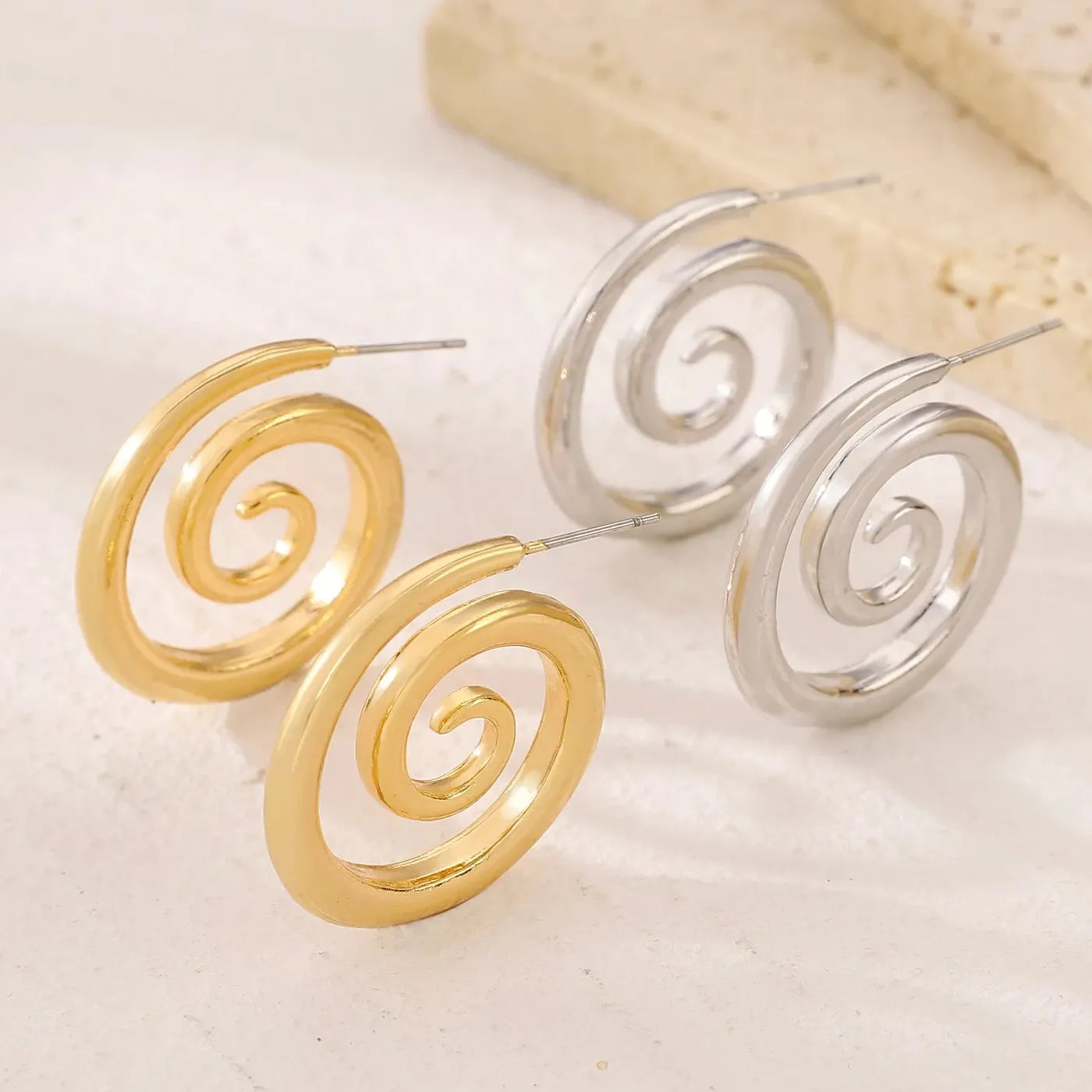 Waterproof Metal Spiral Stud Earrings for Women Stainless Steel Jewelry