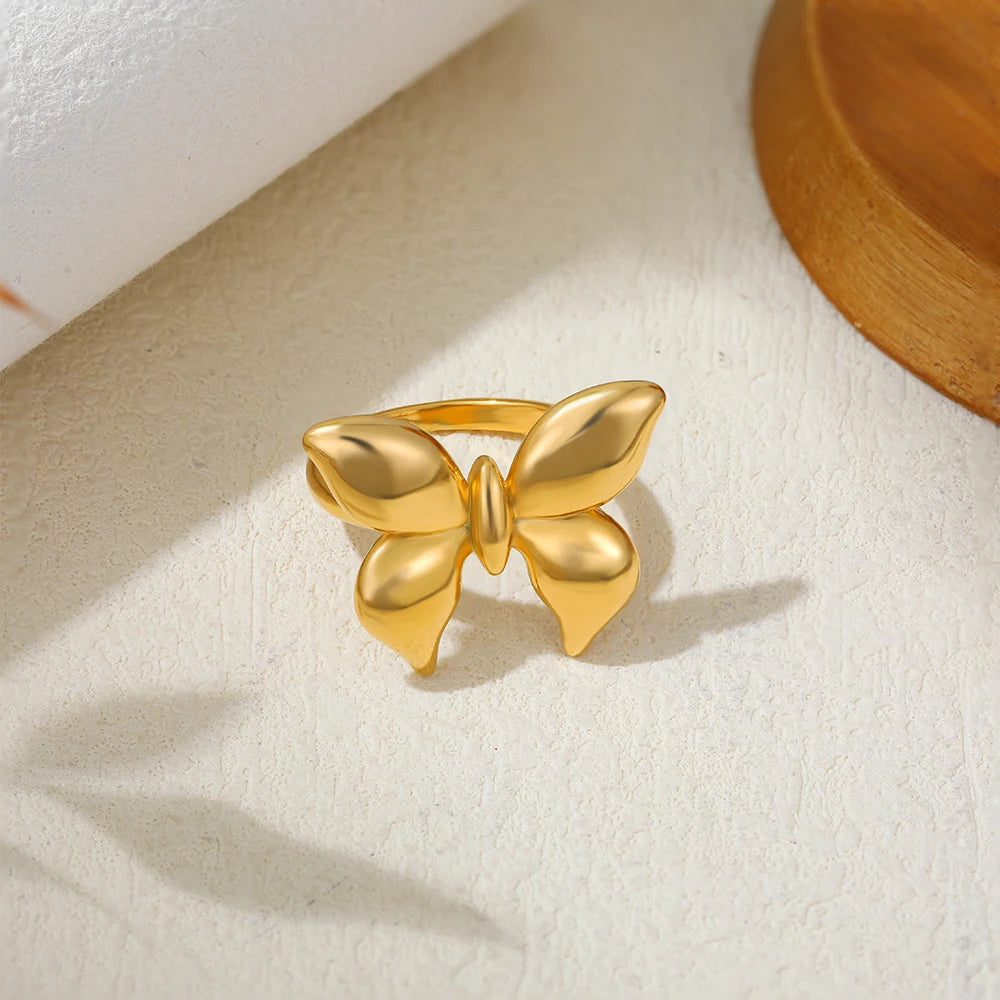 18k Gold Plated Stainless Steel Butterfly Knuckle Ring for Women Hypoallergenic Insect Jewelry