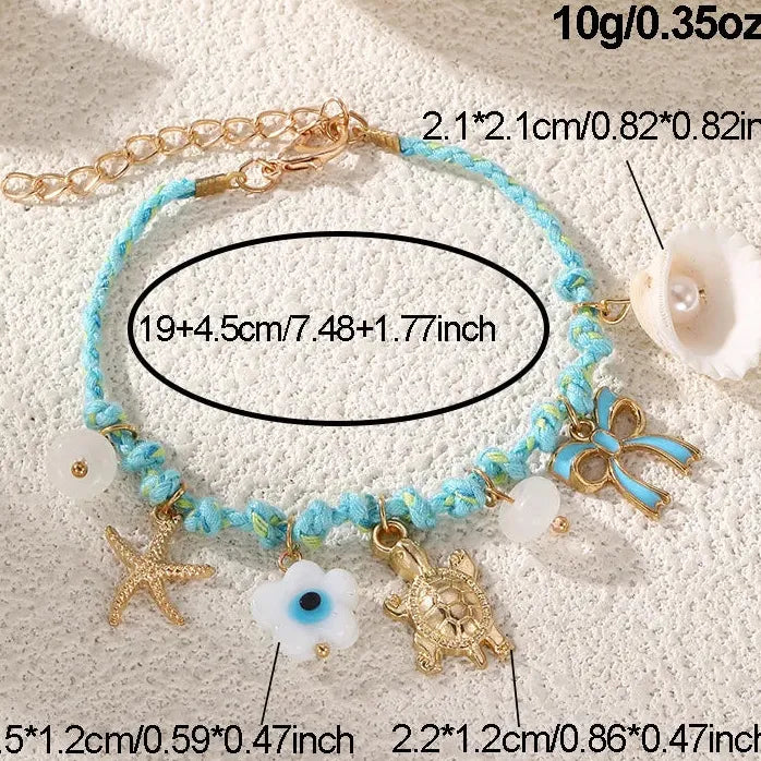 Bohemia Hand Woven Rope Bracelet Featuring Daisy Fish Starfish Shell Pendant for Women Summer Jewelry