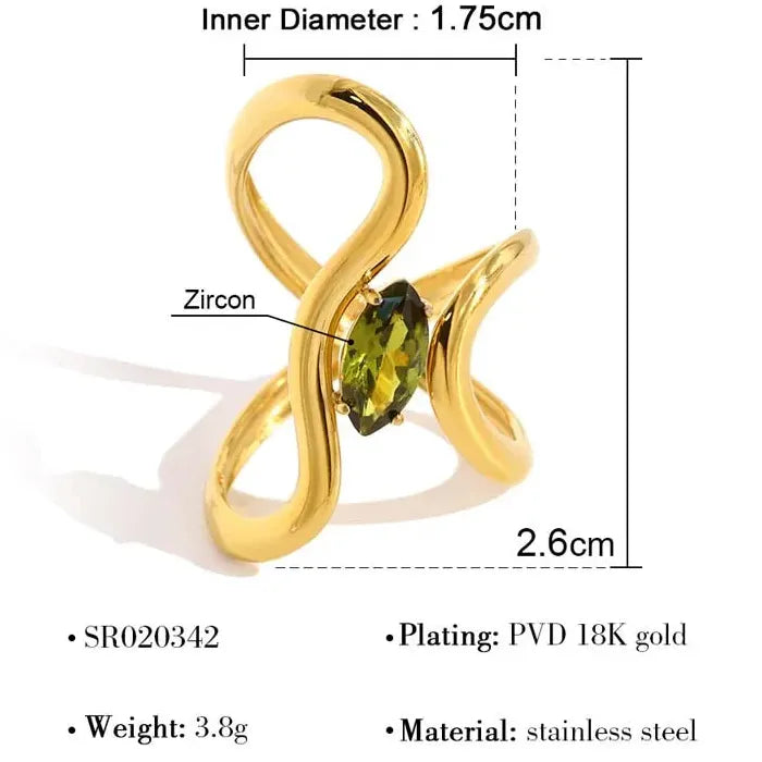 Stainless Steel Women’s Irregular Flower Ring Green Zircon Trendy Jewelry 2026