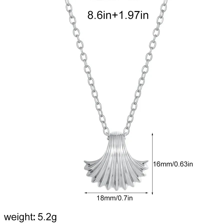 Delicate Striped Shell Necklace Silver Tone Copper Chain Hypoallergenic Women