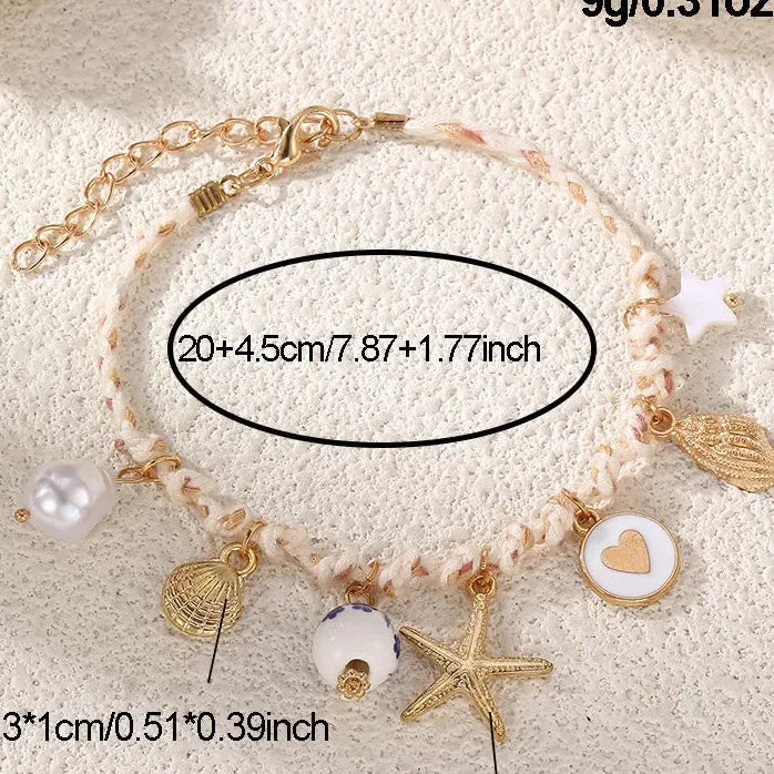 Bohemia Hand Woven Rope Bracelet Featuring Daisy Fish Starfish Shell Pendant for Women Summer Jewelry