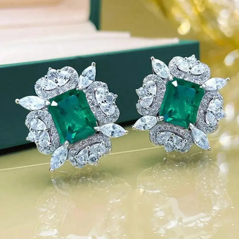 Sunflower Shape Copper Stud Earrings Women Oval Cubic Zirconia Jewelry