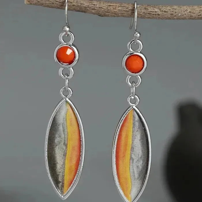 Vintage Multi Color Geometric Pendant Earrings Women Semi-Precious Stone Jewelry