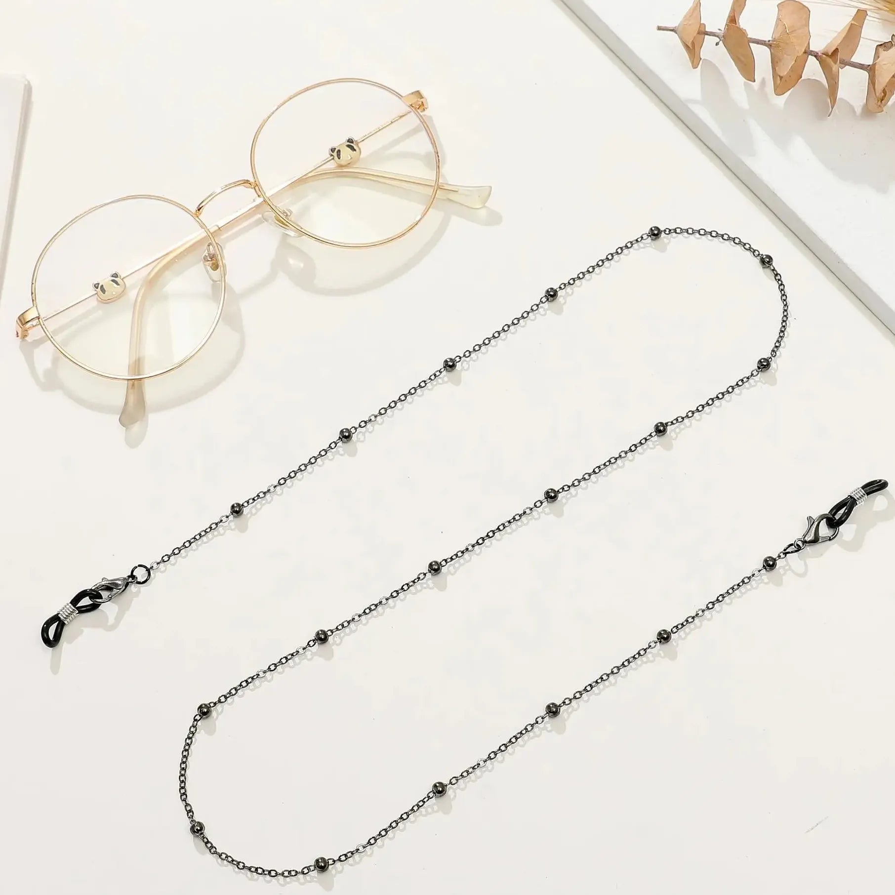 Fashion Woman Zinc Alloy Cylinder Bead Sunglasses Chain Eyeglasses Holder