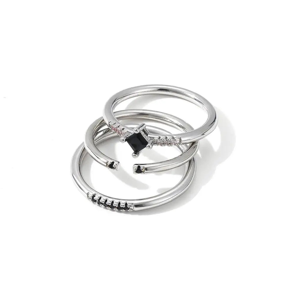 2026 3pcs Zircon Circle Ring Set Stainless Steel Wedding Bands Rust Proof Glossy