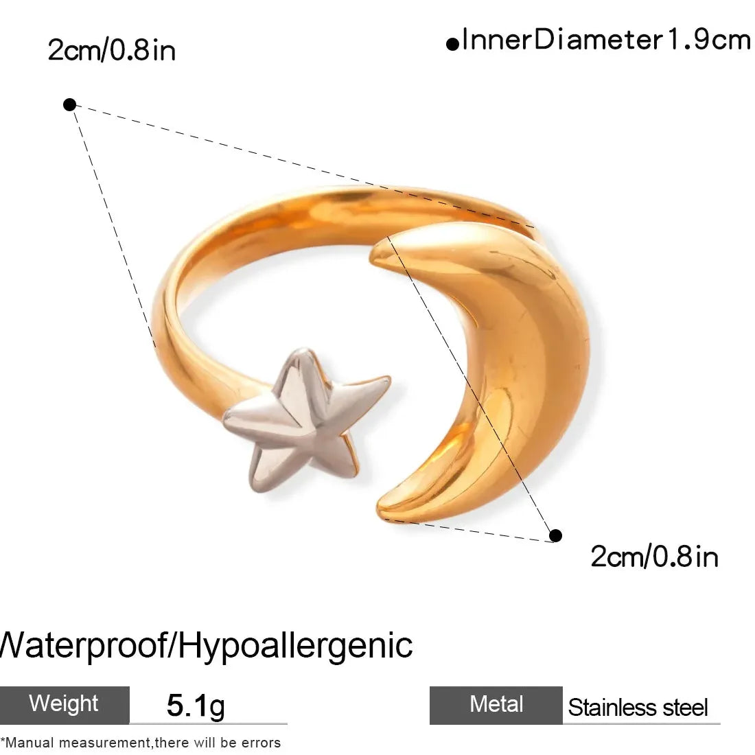 Stainless Steel Irregular Geometric Star Sun Open Ring for Women Punk Jewelry