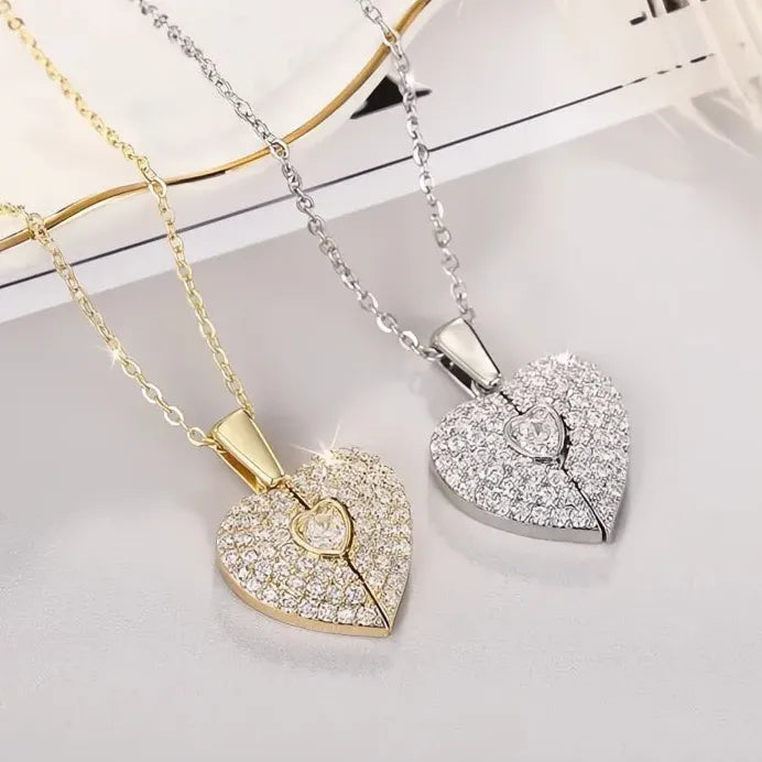 Romantic Heart Pendant Necklace with Bright CZ for Women Wedding Jewelry