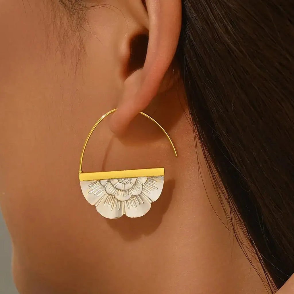 Vintage Copper Fan Pendant Drop Earrings for Women Beach Vacation Jewelry