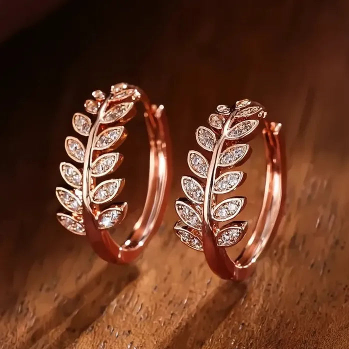 Geometric Leaf Hoop Earrings for Women Copper Alloy CZ Jewelry Gift