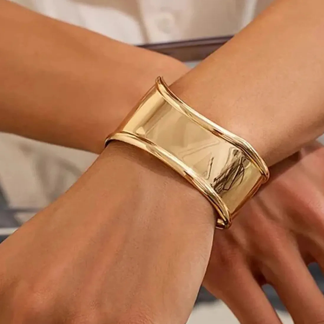 18k Gold Plated 316 Stainless Steel Geometric Adjustable Cuff Bracelet for Women