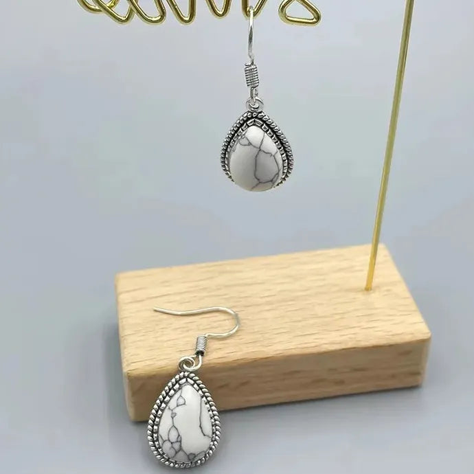 Vintage Women’s Imitation Natural Stone Teardrop Pendant Earrings Elegant Jewelry