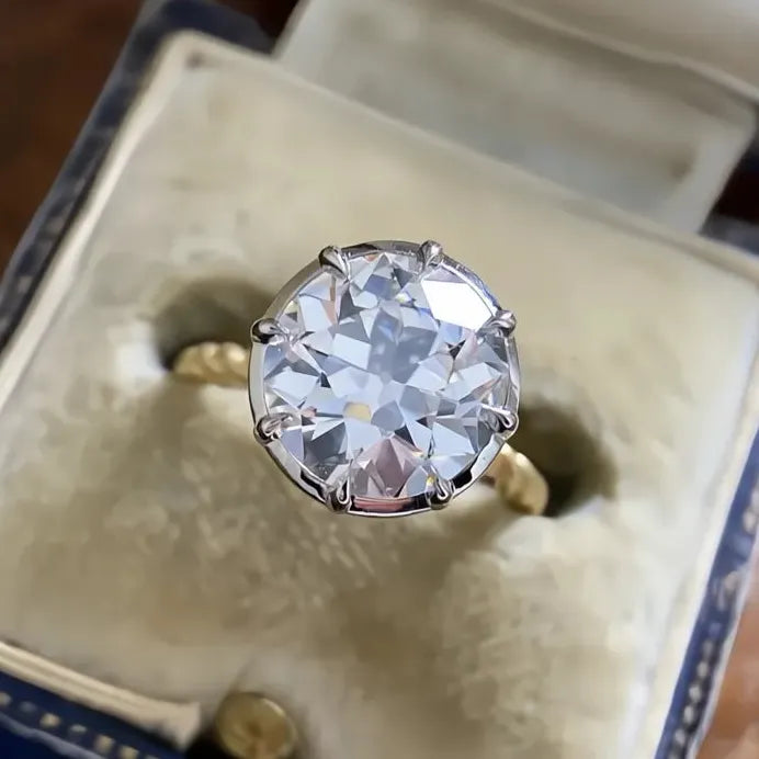 Two Tone Round Cubic Zirconia Solitaire Bridal Wedding Ring for Women