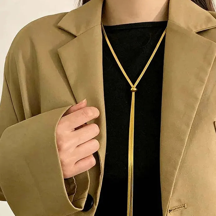 Gold Color Punk Y-Shaped Metal Snake Bone Chain Necklace for Women