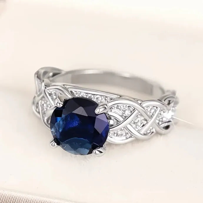 Elegant Silver Brass Women’s Blue CZ Geometric Ring Wedding Party Jewelry Gift