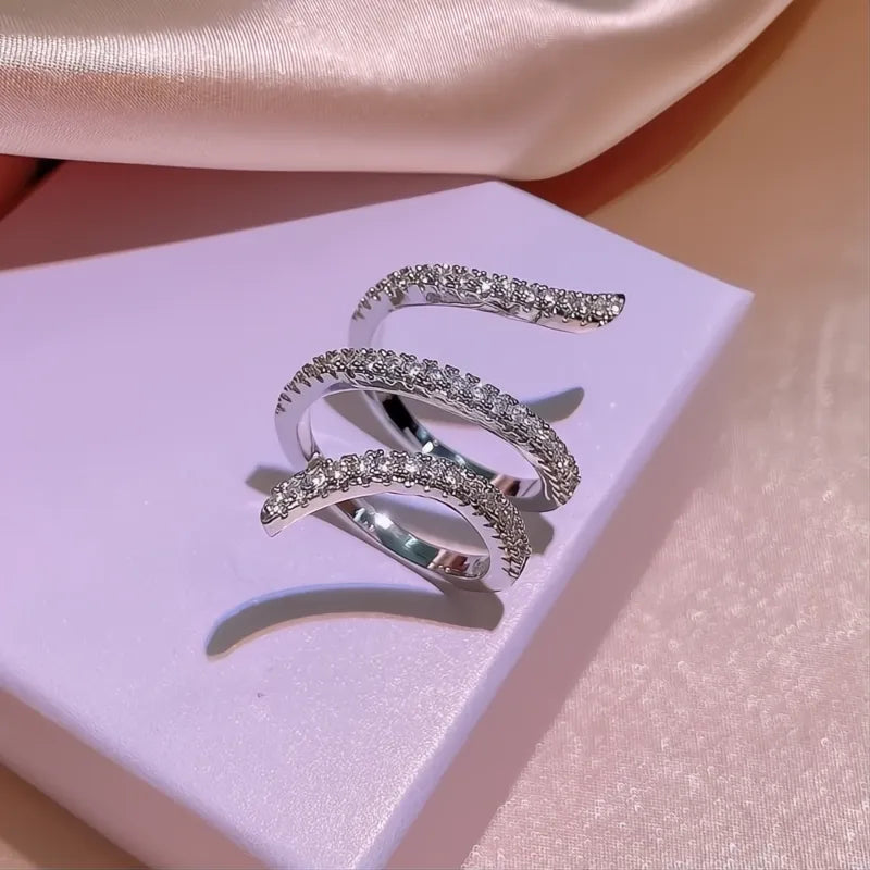 One Size Adjustable Wrapped Finger Ring for Women Silver Color Full Paved Sparkling CZ Cubic Zirconia Statement Jewelry