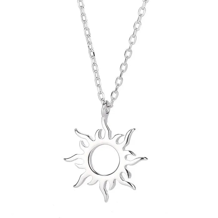 Vintage Silver Sun Moon Pendant Necklace Stainless Steel Unisex Jewelry Gift Charm