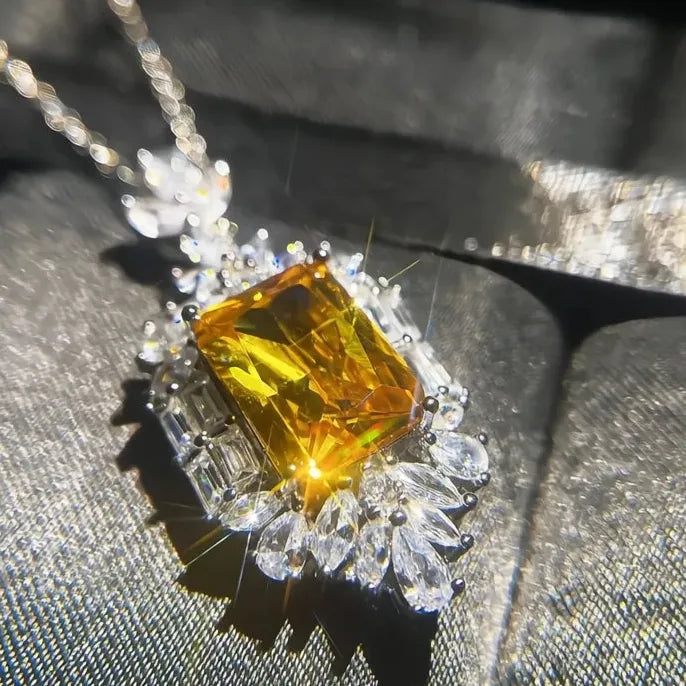 Yellow Cubic Zirconia Pendant Necklace for Women Wedding Anniversary Gift